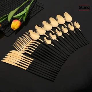 Stunq® 24-delige bestekset zwart goud RVS