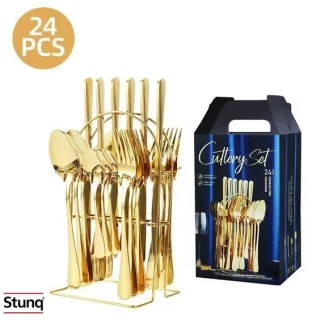 Stunq® 24-delige gouden steakbestekset – RVS met spiegelglans