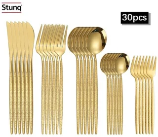 Stunq 30-delig gouden gehamerd bestekset