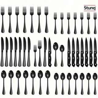 Stunq® 30-delige bestekset zwart met steakmessen, RVS servies