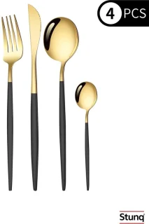 Stunq 4-delige bestekset zwart-goud