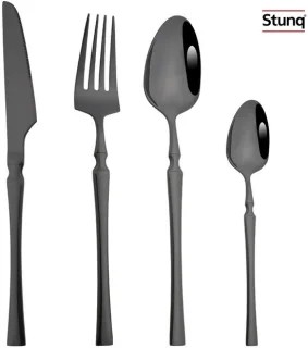 Stunq 4-delige bestekset zwart - mes, vork, lepel, theelepel