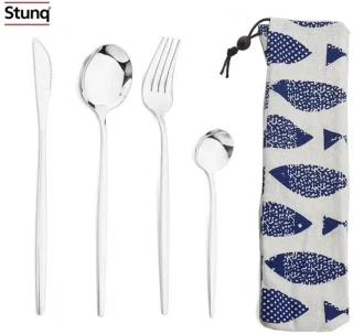 Stunq® 4-delige roestvrijstalen bestekset met vispatroon etui