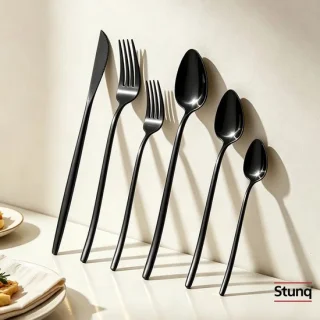 Stunq 6-delige bestekset zwart | Mes, vork en lepel