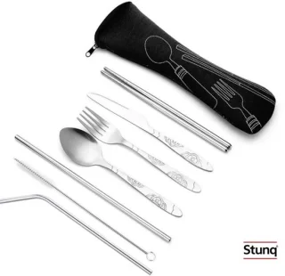 Stunq 7-delige Rvs bestekset outdoor met zwarte draagtas