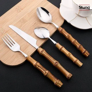 Stunq® bamboe bestek 24-delig, RVS
