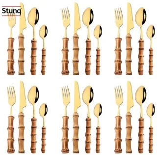 Stunq® Bamboe bestekset 24-delig goud RVS