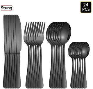 Stunq bestekset 24-delig mat zwart RVS
