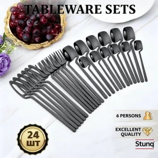 Stunq® bestekset 24-delig mat zwart voor 6 personen