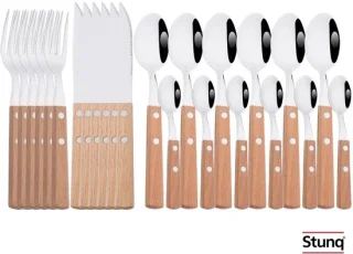 Stunq Bestekset 24-delig RVS met houten handvatten