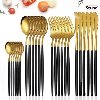 Stunq bestekset 24-delig RVS zwart goud