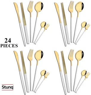 Stunq® bestekset 24-delig wit/goud RVS