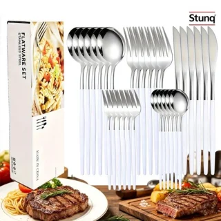 Stunq® Bestekset 30-delig voor 6 personen, rvs met witte handvatten