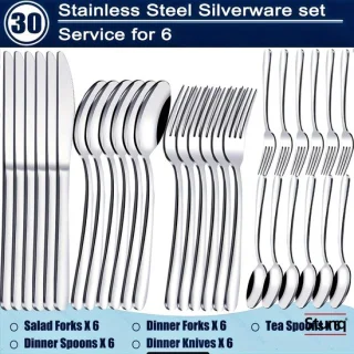 Stunq® bestekset 30-delig voor 6 personen, RVS zilver