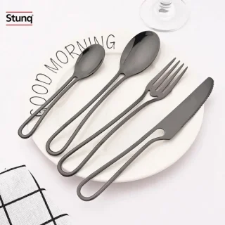 Stunq bestekset 4-delig zwart, RVS