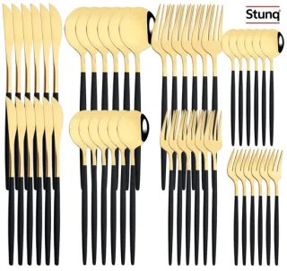 Stunq® bestekset 48-delig zwart goud, RVS voor 12 personen