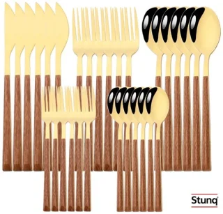 Stunq bestekset goud met houten handvat