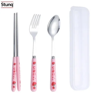 Stunq® draagbare bestekset roze aardbei