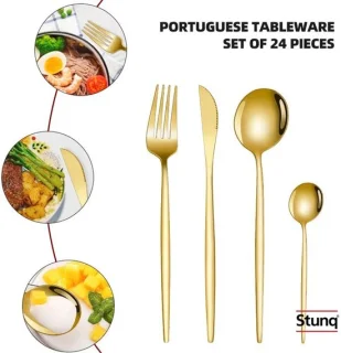 Stunq gouden bestekset 24 delig RVS