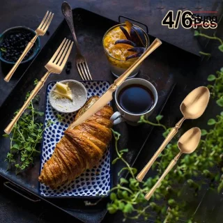 Stunq® Gouden bestekset 5-delig - mat RVS 304