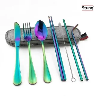 Stunq herbruikbare bestekset regenboog - metallic