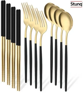 Stunq Koreaanse bestekset 12-delig zwart/goud