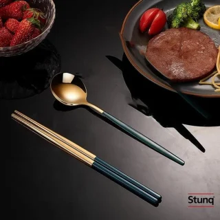 Stunq Luxe 4-delige bestekset groen goud RVS met eetstokjes