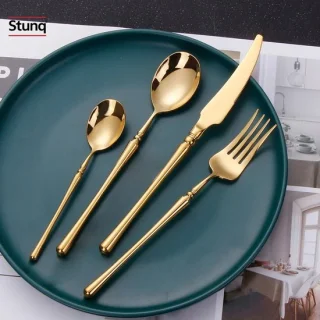 Stunq luxe antiek gouden bestekset 16-delig RVS 18/10