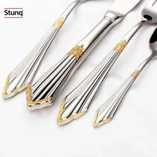Stunq® luxe vergulde bestekset 16 delen, antiek zilverwerk
