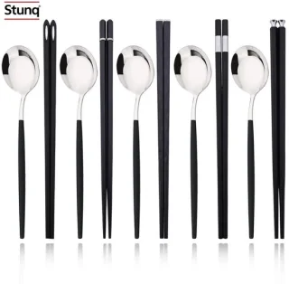 Stunq® reisbestekset 10-delig zwart zilver