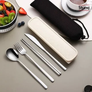 Stunq® reisbestekset 4-delig RVS met opbergdoos en etui