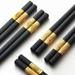 Sushistokjesset 5 paar goud/zwart