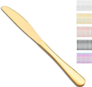 Tafelmessen set van 12 stuks, gouden titanium coating, roestvrij stalen steak- en botermessen