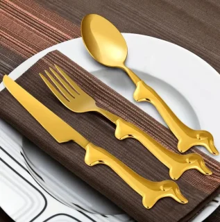 Teckel 3-delig bestekset goud