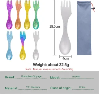 Titanium Camping Bestek Set 3 in 1 Spork - Ultralichte Lepel, Vork en Mes Combinatie voor Outdoor, Picknick en Reisgebruik