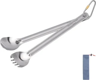 Titanium lange handgreep lepel en vork voor kamperen en picknicken
