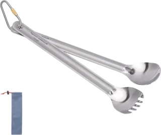 Titanium lepel en vork met lange handgreep
