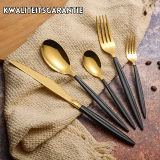 Titanium Zwart-Gouden Bestekset 30-delig voor 6 Personen