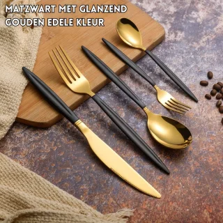 Titanium Zwart-Gouden Bestekset 30-delig voor 6 Personen