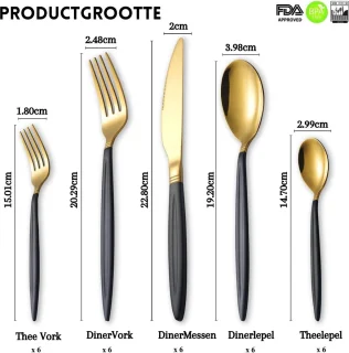 Titanium Zwart-Gouden Bestekset 30-delig voor 6 Personen