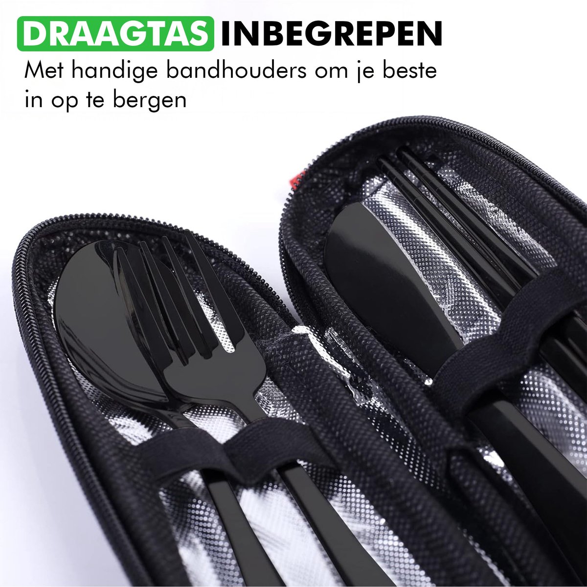 Travelhawk Reisbestek set met draagtas zwart