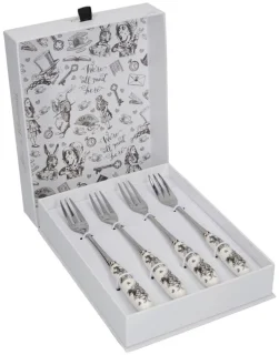 V&A Alice in Wonderland Gebaksvorkjes Porselein RVS Set 4