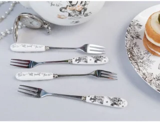 V&A Alice in Wonderland Gebaksvorkjes Porselein RVS Set 4