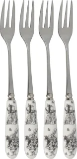V&A Alice in Wonderland Gebaksvorkjes Porselein RVS Set 4