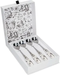 V&A Alice in Wonderland Theelepels Porselein RVS Set 4