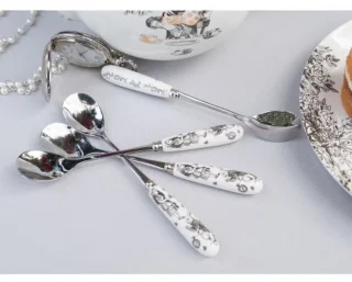 V&A Alice in Wonderland Theelepels Porselein RVS Set 4