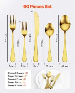 VEVOR Bestekset 60-delig Goud