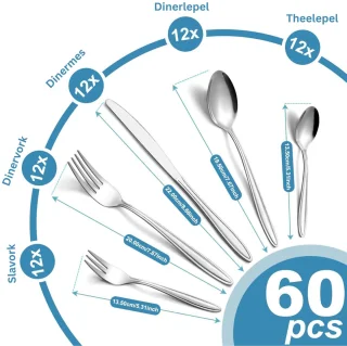 VH Supplies® Bestekset 60-delig - 12-persoons