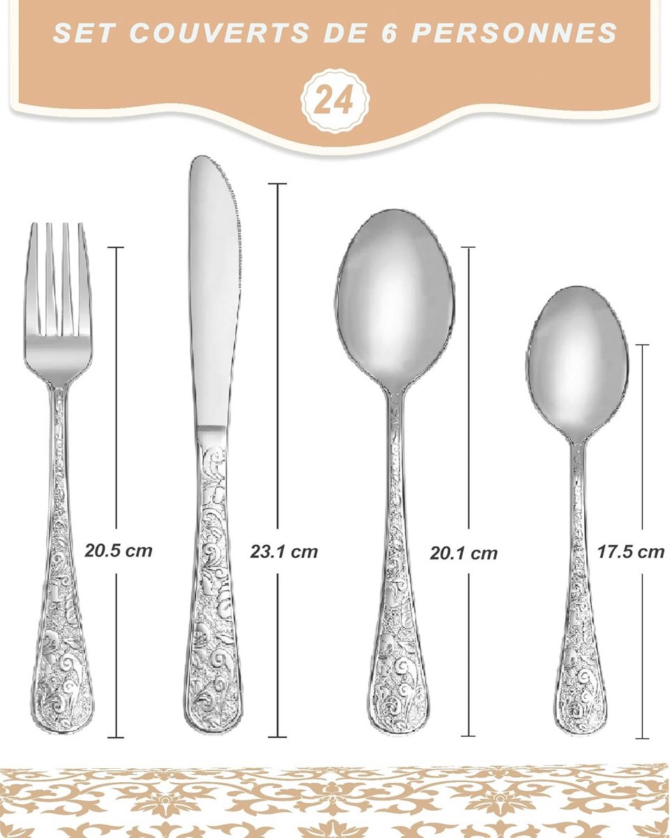 Vintage bestekset 24-delig roestvrij staal voor 6 personen