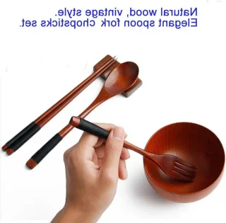 Vintage Houten Bestekset 3-delig